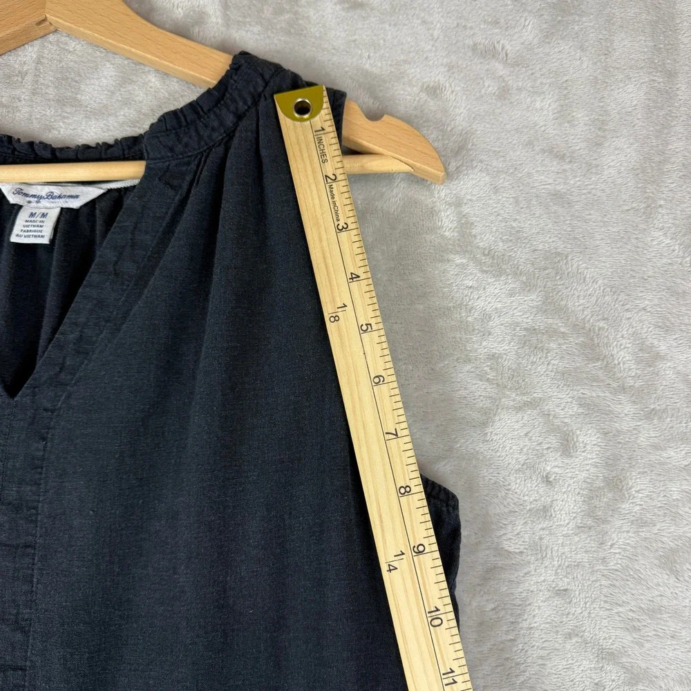 Tommy Bahama Maxi Dress Womens M Black Linen Blend Sundress Tiered Sleeveless - Picture 12 of 12